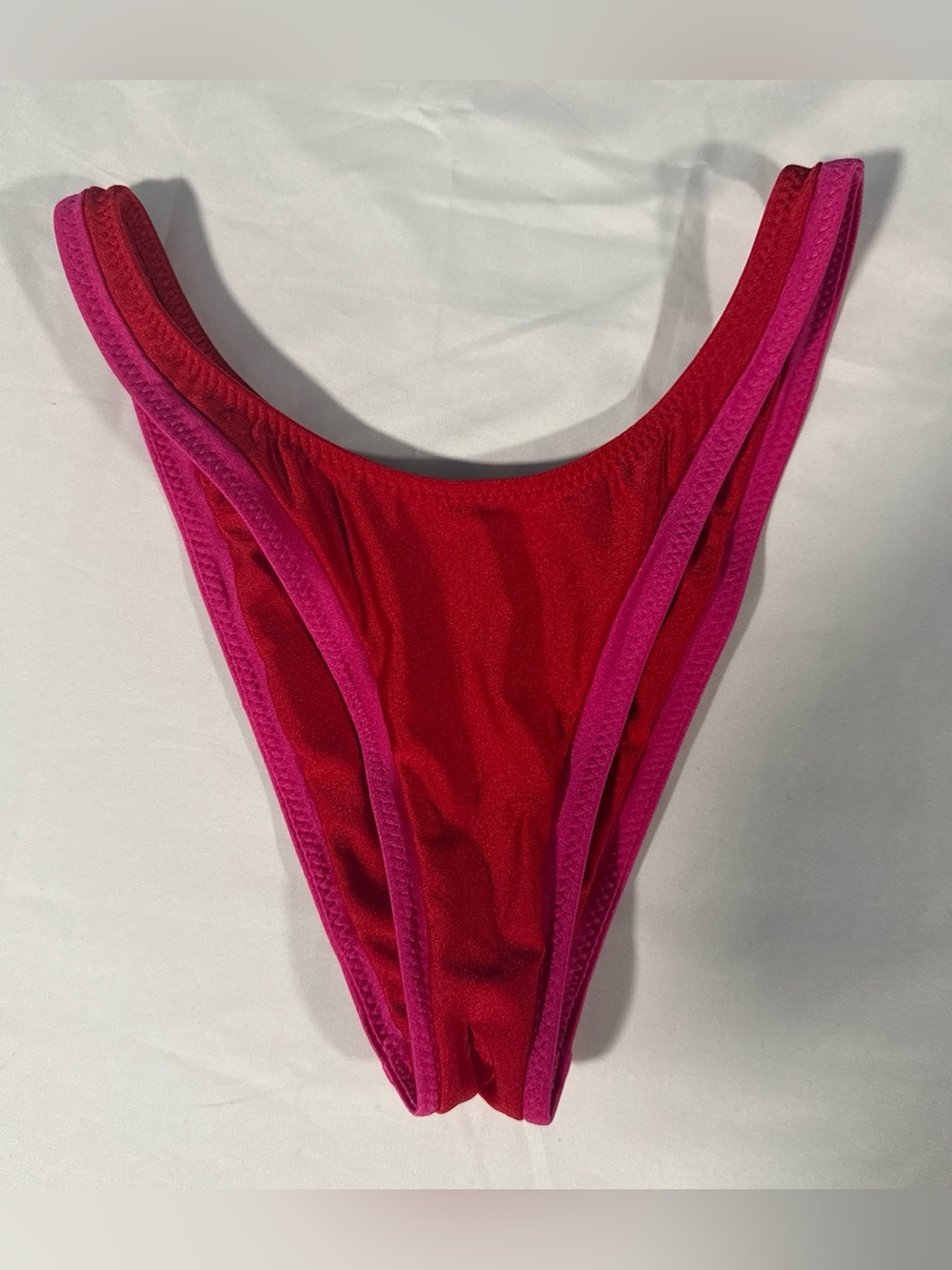 SAME High-Cut Red Bikini Bottom with Hot Pink Trim